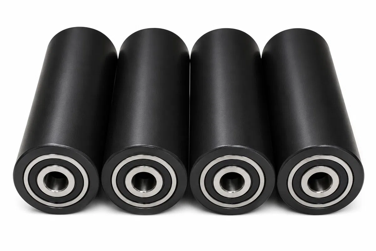 Lot de 4 rouleaux en nylon polyamide, 40 mm de diamètre, 100 mm de largeur, roulements de 10 mm, usiné avec précision dans l'UE (40-100-10, noir)