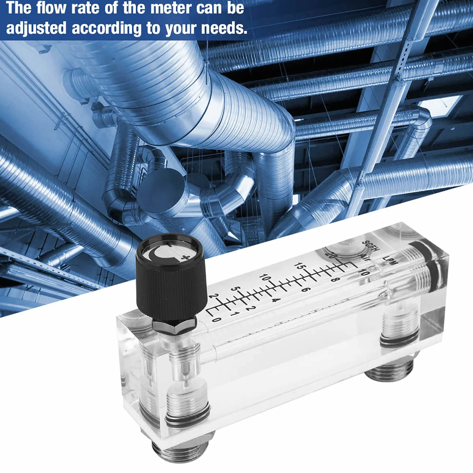 Débitmètre de gaz, débitmètre LZM-6T, type de panneau réglable acrylique Testeur de débitmètre de gaz 1~10LPM 1/4 "BSP M18 * 1.5 avec vanne de contrôle pour oxygène air gaz
