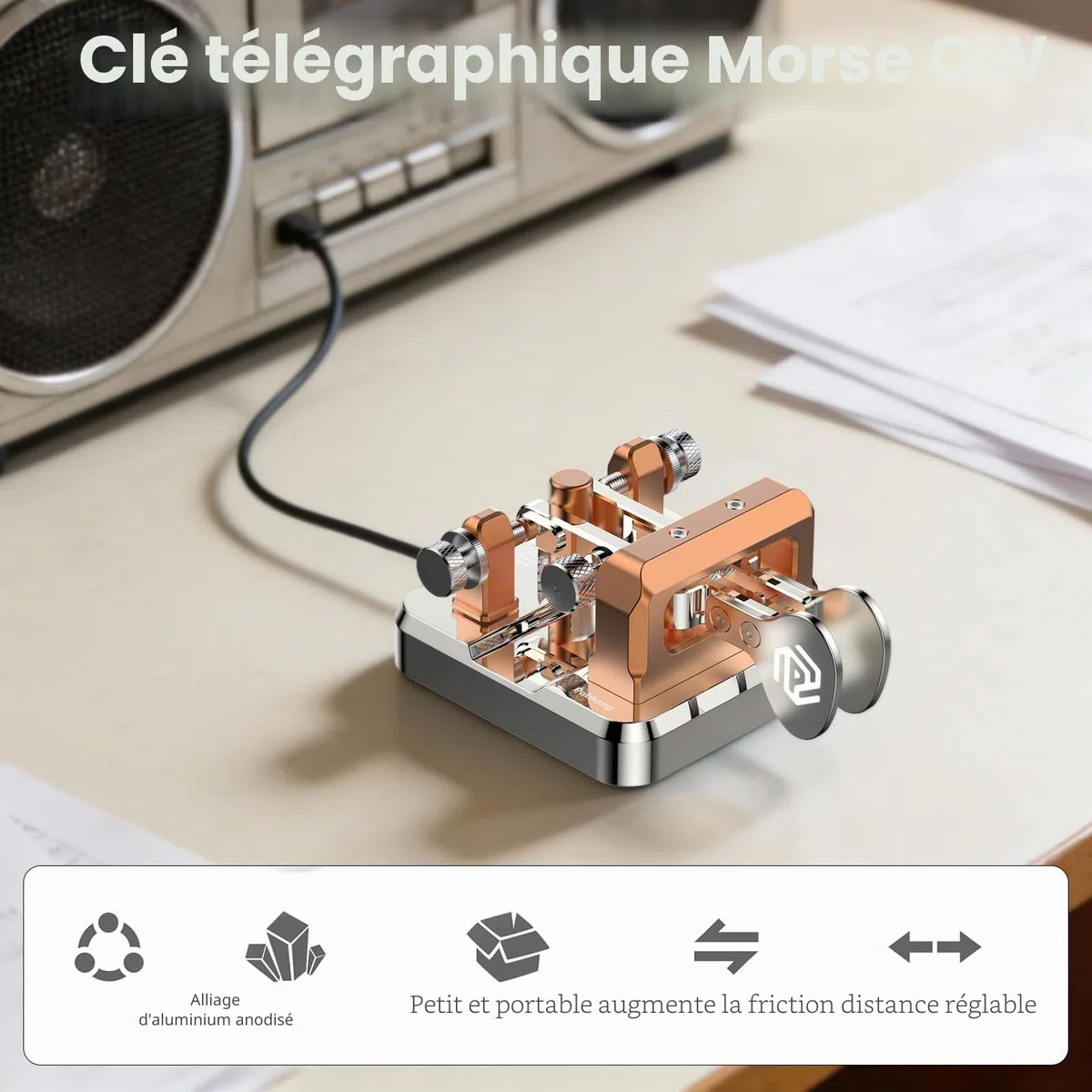 Putikeeg Touche CW Morse, touche télégraphe, bouton radio amateur CW, clavier de code morse, clavier télégramme, émetteur de code morse, touches CW double levier