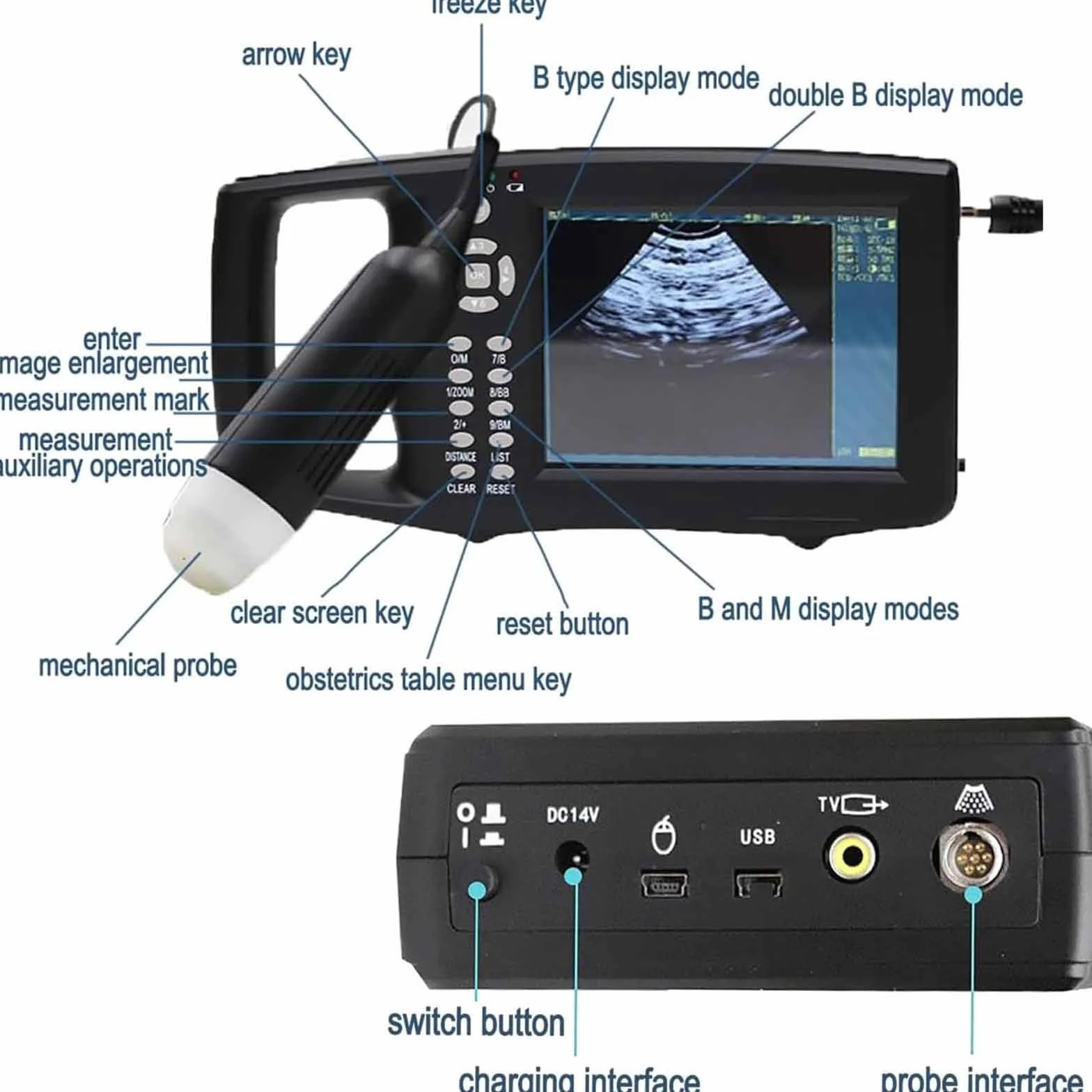 échographe Vétérinaire Portable avec Sonde 3,5 MHz,pour Porcs Et Ovins Echographie Appareil Grossesse Multifonction avec Lecture HD Couleur,pour Tests De Grossesse HD