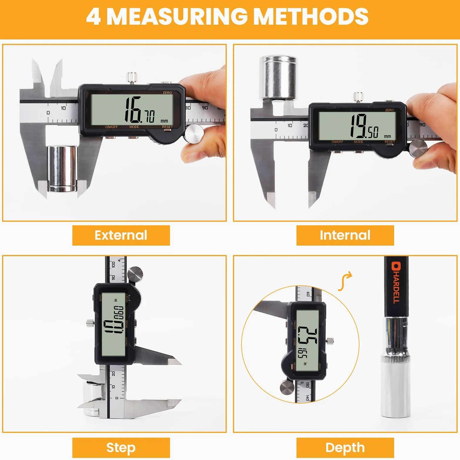 HARDELL Pied à coulisse numérique rechargeable 150 mm, outil de mesure précis avec conversion mm/in, arrêt auto, grand écran. Idéal pour bijoutiers, menuisiers, bricolage.