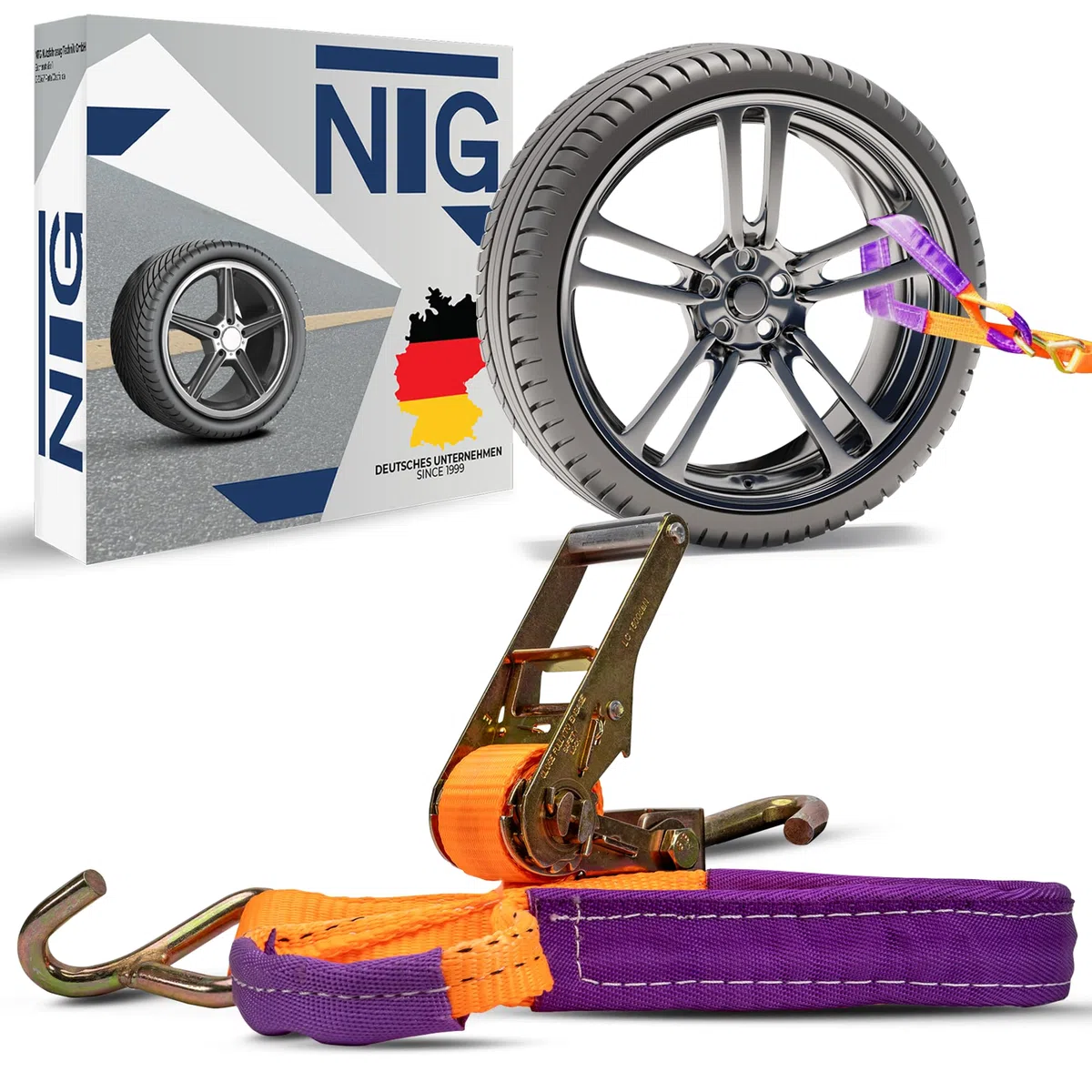 4 pièces de Sangles d'arrimage pour Le Transport en Voiture Un Seul Point d'arrimage nécessaire 35mm Sangle de sécurité de Roue Sangle d'arrimage Transport en Voiture Sangle de Pneu