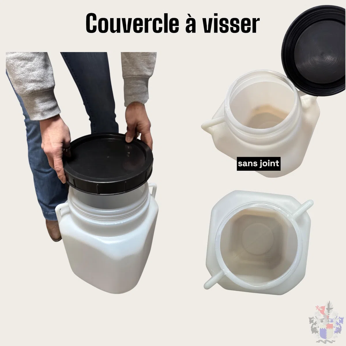 Jordan & Jordan - Bidon Plastique 50 litres - Récipient de Stockage Robuste - Hauteur 52 cm, Ø 22 cm, Couvercle à Visser - pour Eau, Aliments Secs, Déchets, Liquides Techniques