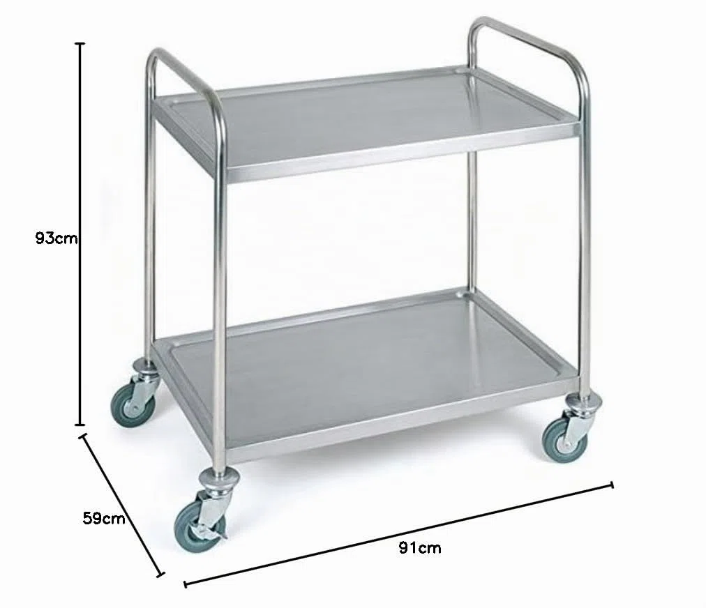 APS Chariot de Service 91 x 59 cm, H: 93 cm Acier Inoxydable natte, 2 Borde