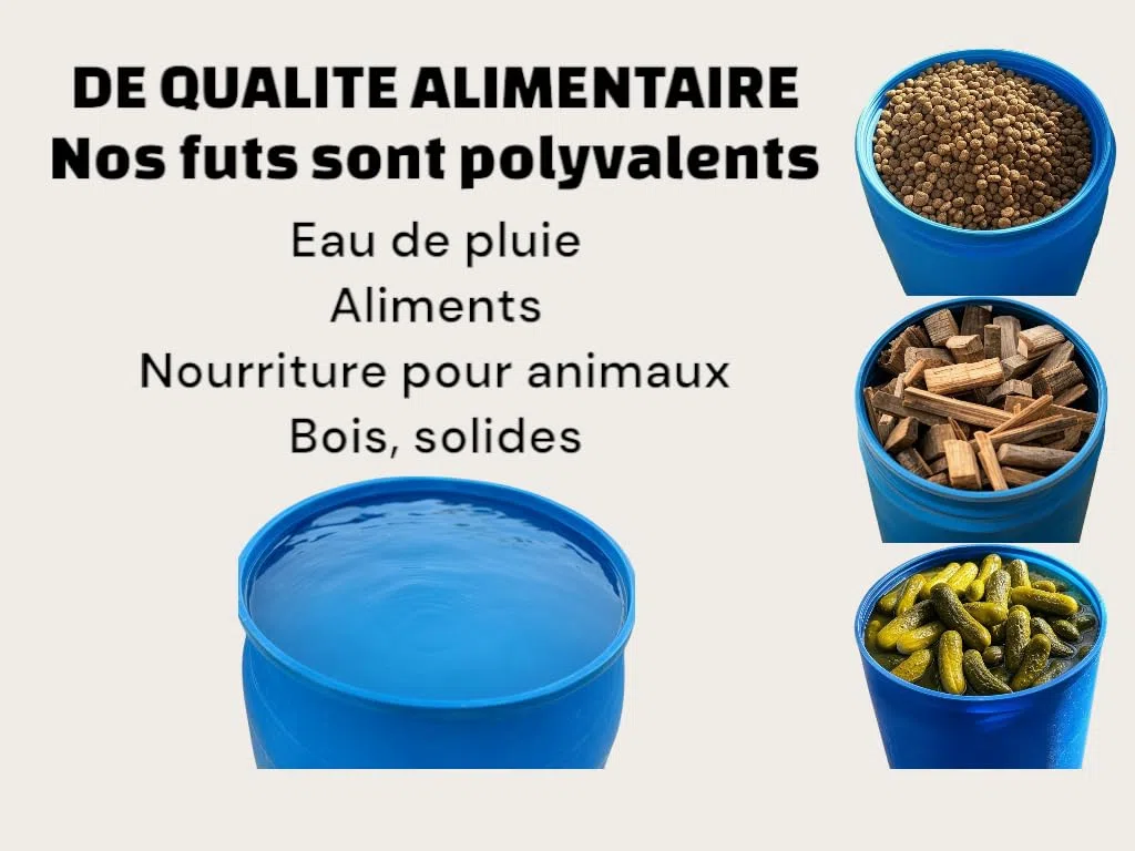 FUT Plastique 60 litres avec Couvercle Amovible – Bidon Bleu à Ouverture Totale pour Stockage de Liquides et Solides – Résistant, Pratique et Polyvalent