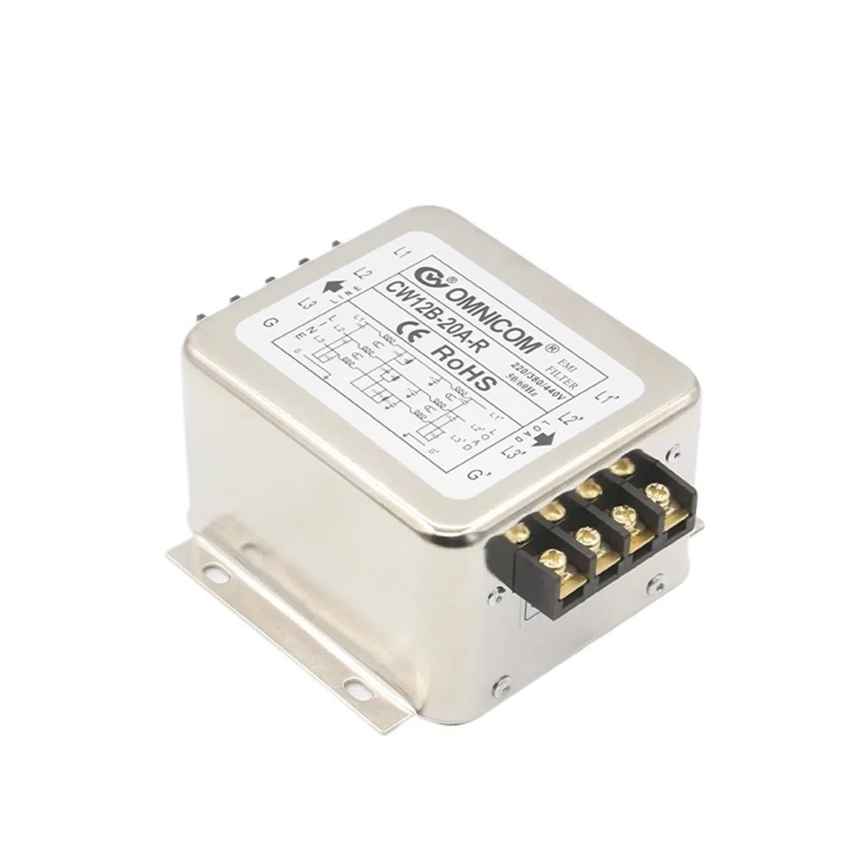Filtre EMI triphasé 10A 20A 30A 40A 50A 60A Filtre d'alimentation à découpage 110V 250V 380V 440V Filtre d'onde d'alimentation à découpage(40A)
