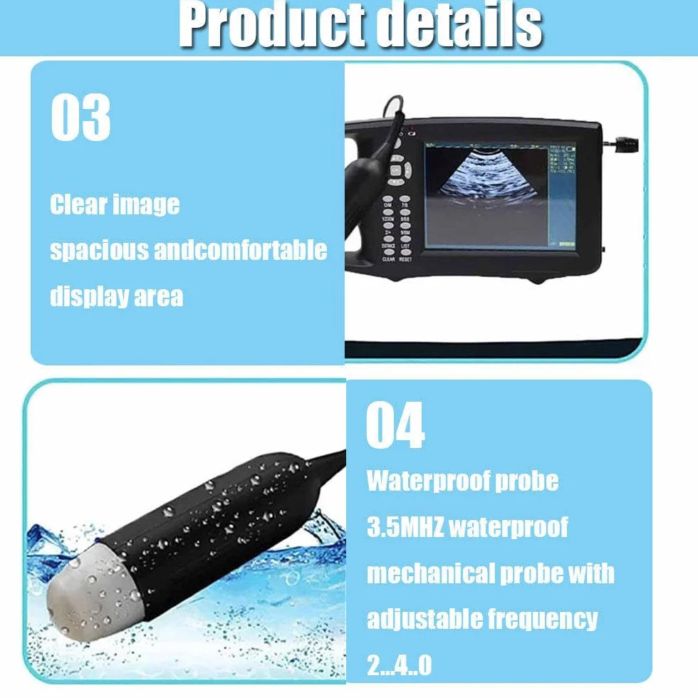 ÉChographe B Portable pour Animaux,Kit VéTéRinaire,Appareil Portable HD pour Tests Gestation,avec Sonde éTanche 3,5 MHz, pour Porcs,Ovins,Chiens,Chats,BéTail Et Animaux Compagnie