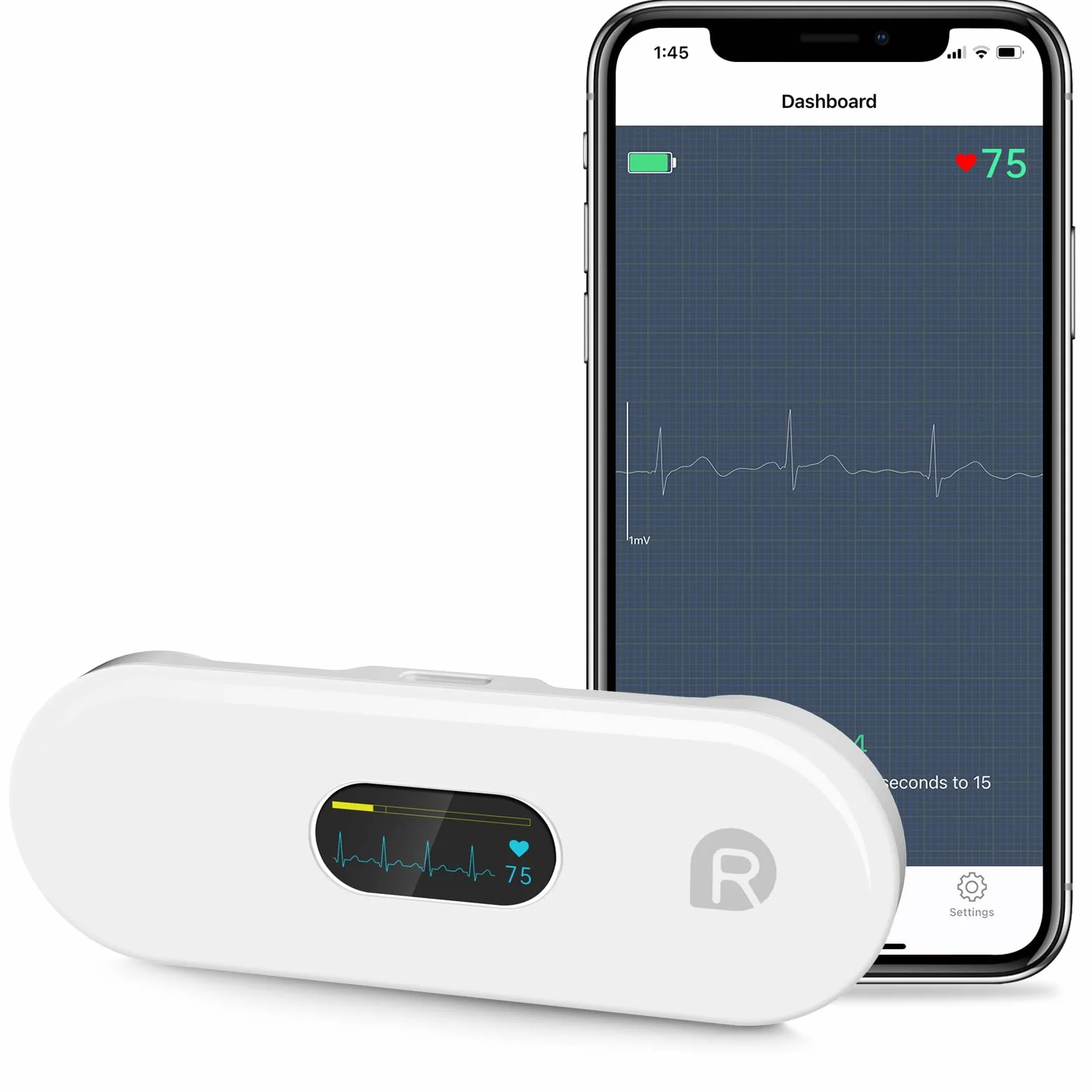 Wellue Moniteur ECG DuoEK-S, Capteur Cardiaque Portables sans Fil Bluetooth avec Écran OLED de 0,96 Pouce, Surveillance 30s - 5 min, Moniteur de Fréquence Cardiaque, APP pour iOS et Android