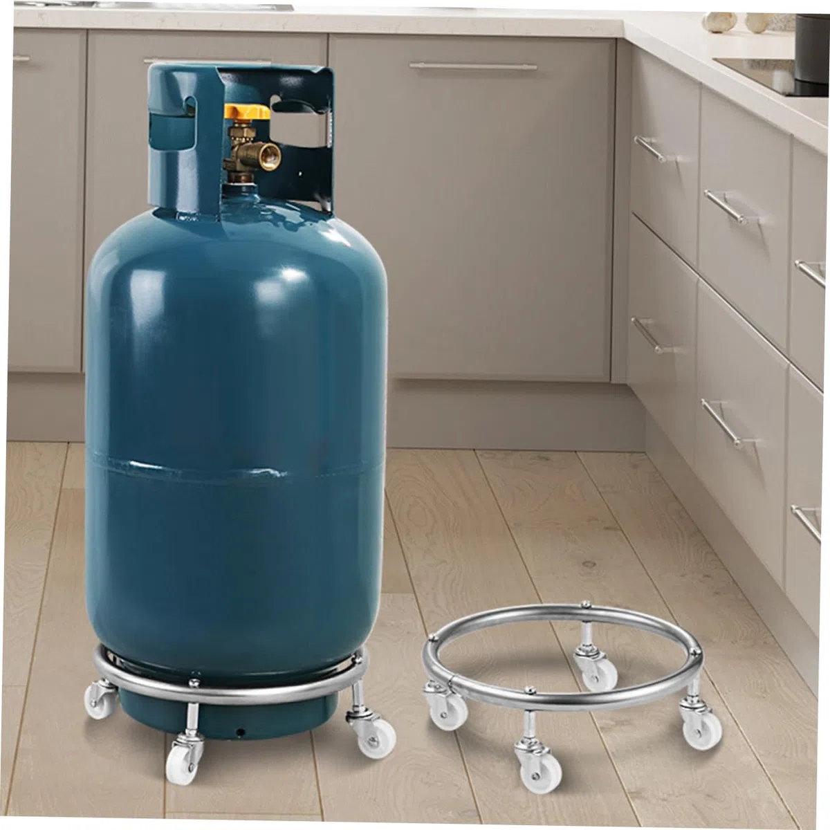 Support à roulettes Adapté pour Bouteilles de Gaz Jusqu'à 30 Kg pour Réservoir de Propane avec Roues en Caoutchouc en Acier Inoxydable Facile à Transporter et Stocker à Domicile