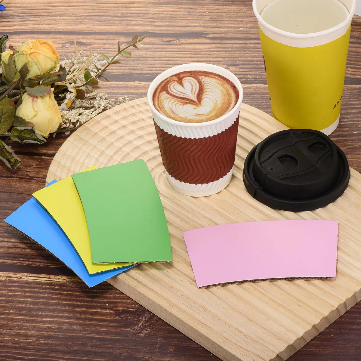 QUARKZMAN 200Pcs Manchons de Tasse à Café Jetables, Manchons de Tasse en Carton pour Tasses en Papier Isolation Protection des Mains, Porte-Boisson Chaud pour Usage à La Maison Gris