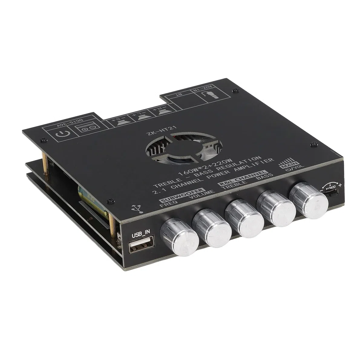 Carte d'amplificateur BT 5.0 2.1 Canaux, Ampli Audio de Caisson de Basses HiFi 100 W avec Contrôle des Aigus et des Basses, Contrôle du Volume 500 MV, Carte d'amplificateur de Puissance ZK