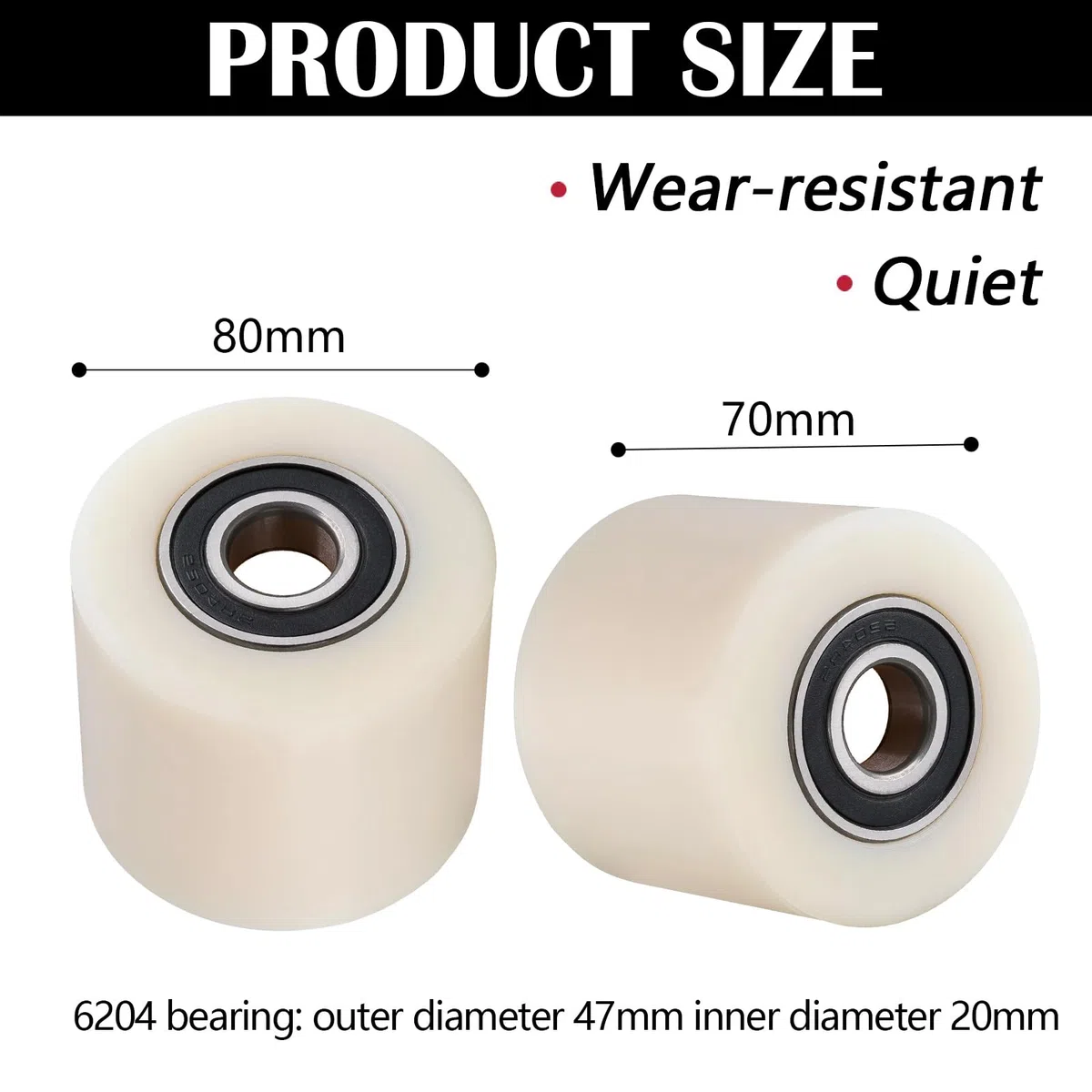 Lot de 4 Roue Transpalette en Nylon en 80 x 70 mm, Axe 20 mm Roues de Transpalette avec Roulements à Billes Roues Capacité de Charge de 1000 kg pour Transpalettes Camions de Transport