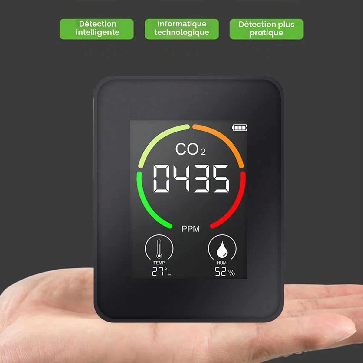 Moniteur de qualité de l'air – Détecteur de radon à grand écran LCD pour une utilisation en intérieur avec système intuitif à code couleur – Idéal pour les serres, la production agricole et les