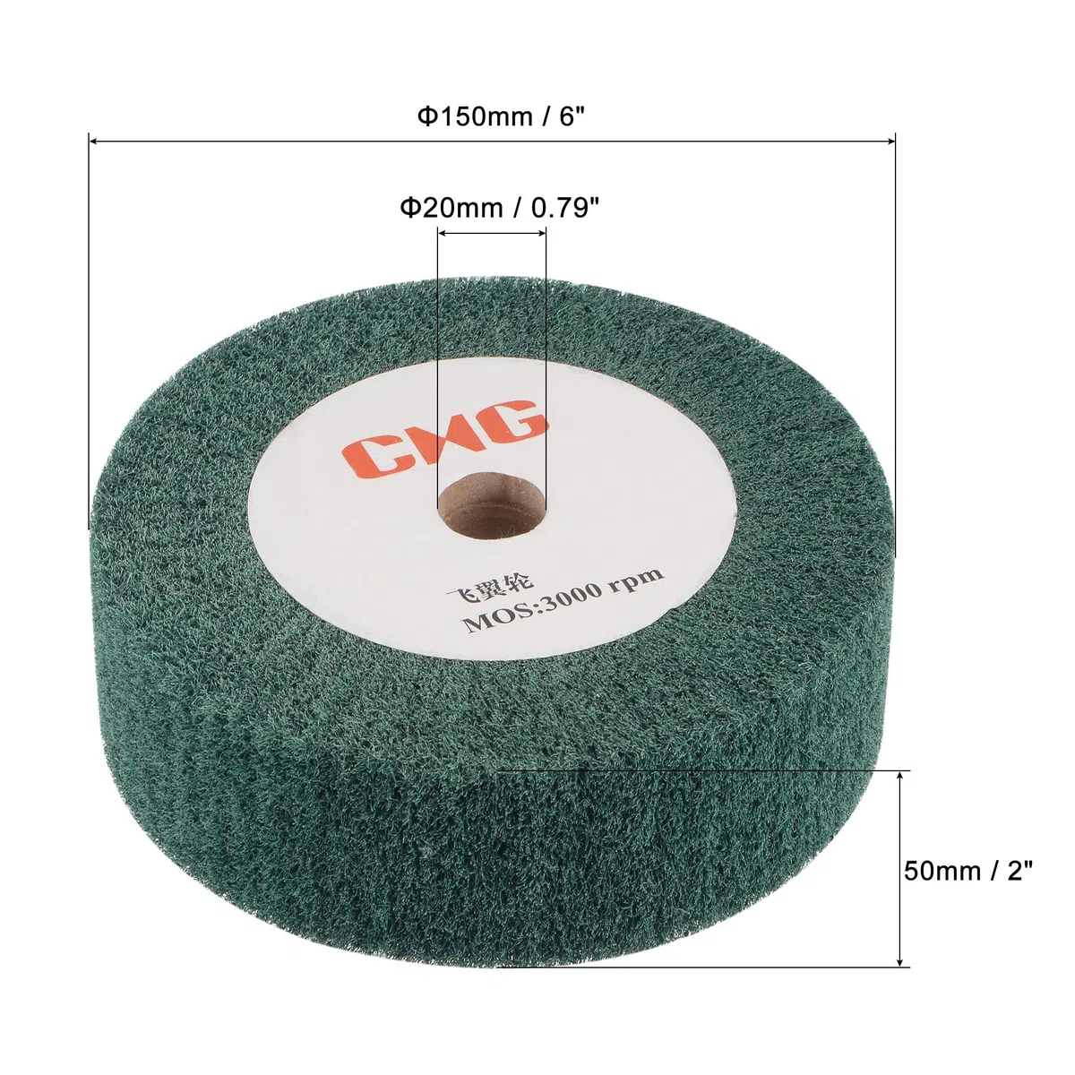 sourcing map Roue de polissage et de brunissage en nylon pour fil de fer, 150 mm x 50 mm, 240 grains, roue à rabat abrasive non tissée pour acier inoxydable et cuivre, verte