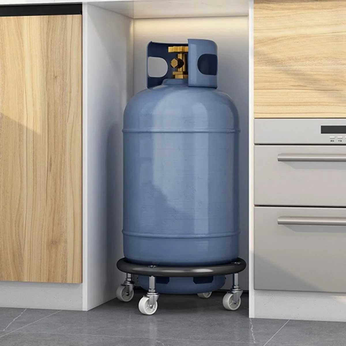 Mipcase Support de Cylindre à roulettes en Acier Inoxydable Épais Noir, Socle Mobile avec Frein, Plateau pour Bouteille de Gaz Propane, Chariot Robuste pour Réservoir Essence, Usage