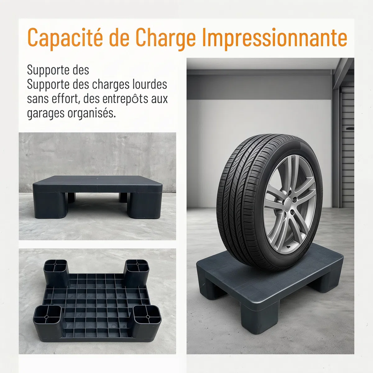 Palette de Stockage Marchandise, Plateau de Palette, Résistant à l'eau Palettes Entrepôt, Tapis de Rangement pour Plancher Sec, Palette de Sous-Sol pour Transport de Meubles Garage, Logistique, Noir