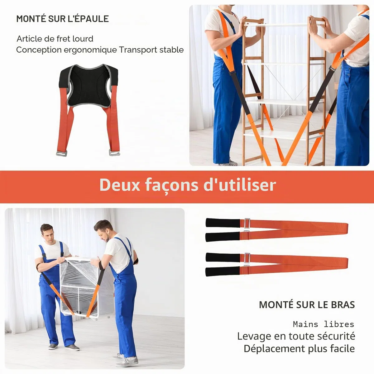 Sangles de Déménagement et Levage, Sangle Portage demenagement Sangle Transport Meuble 2 Personnes, Sangles de Manutention, Levage Jusqu'à 300kg, pour Appareils Meubles Déménageur de Machines