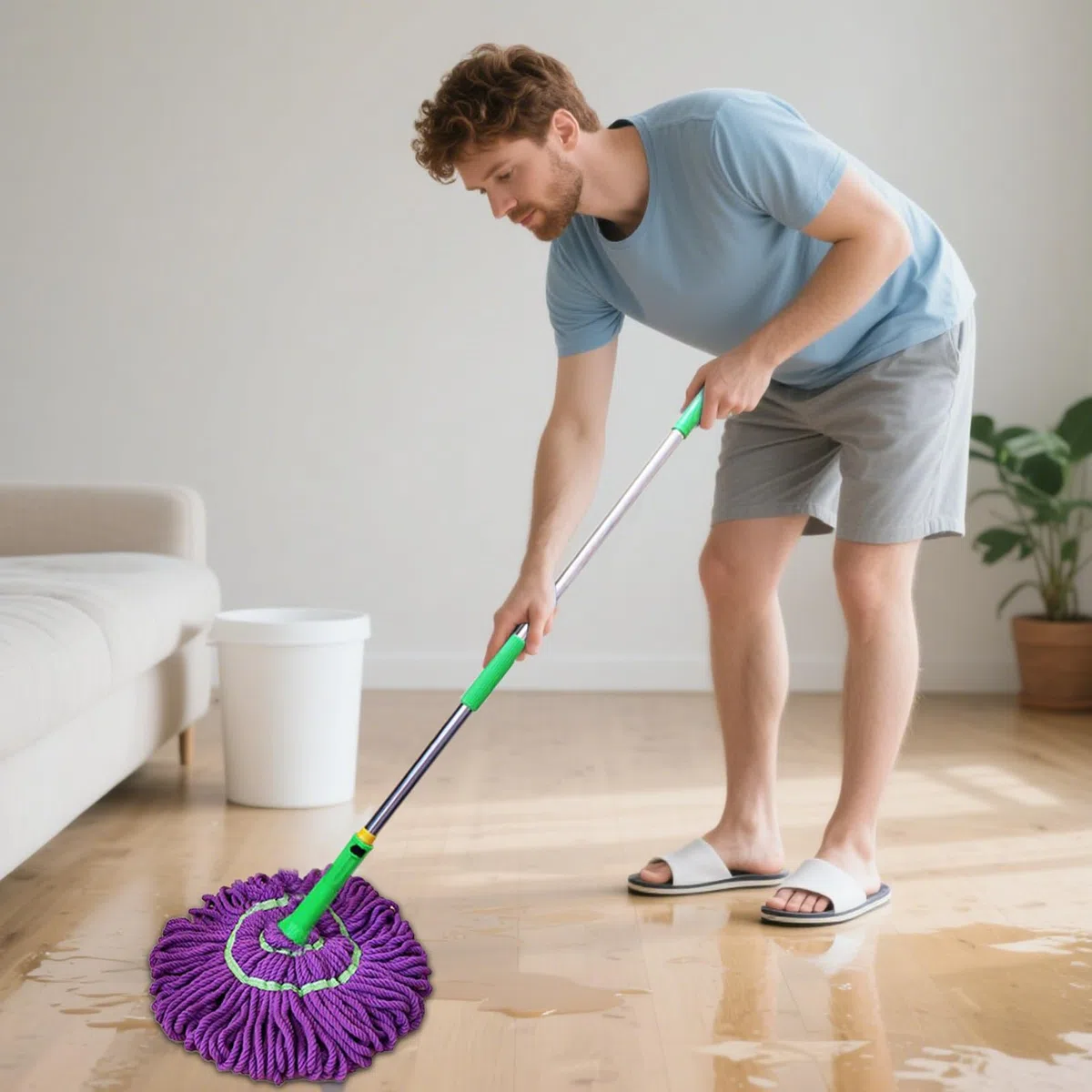 Balai Serpillère Twist Mop, Vadrouille Nettoyage Lave Sol avec Télescopique Manche de 115 cm de Long, Double Usage Humide et Sec pour Le Nettoyage du Bois, Carrelage, Marbre