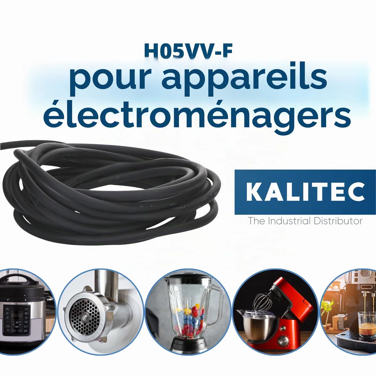 Kalitec H05VV-F Câble flexible de 10 m - 5 x 0,75 mm² - Câble d'alimentation 5G0,75 mm² avec conducteur de protection - Câble en PVC pour l'intérieur - Câble électrique noir - Câble de lampe flexible