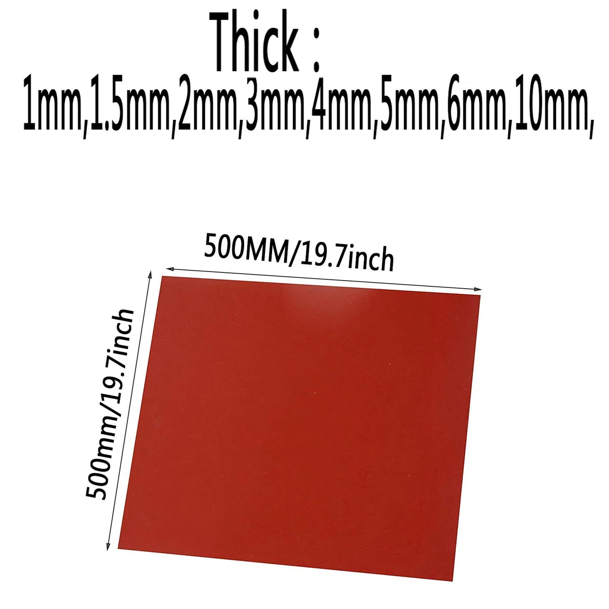 Feuille de caoutchouc silicone 500x500mm Rouge - Epaisseur 3mm