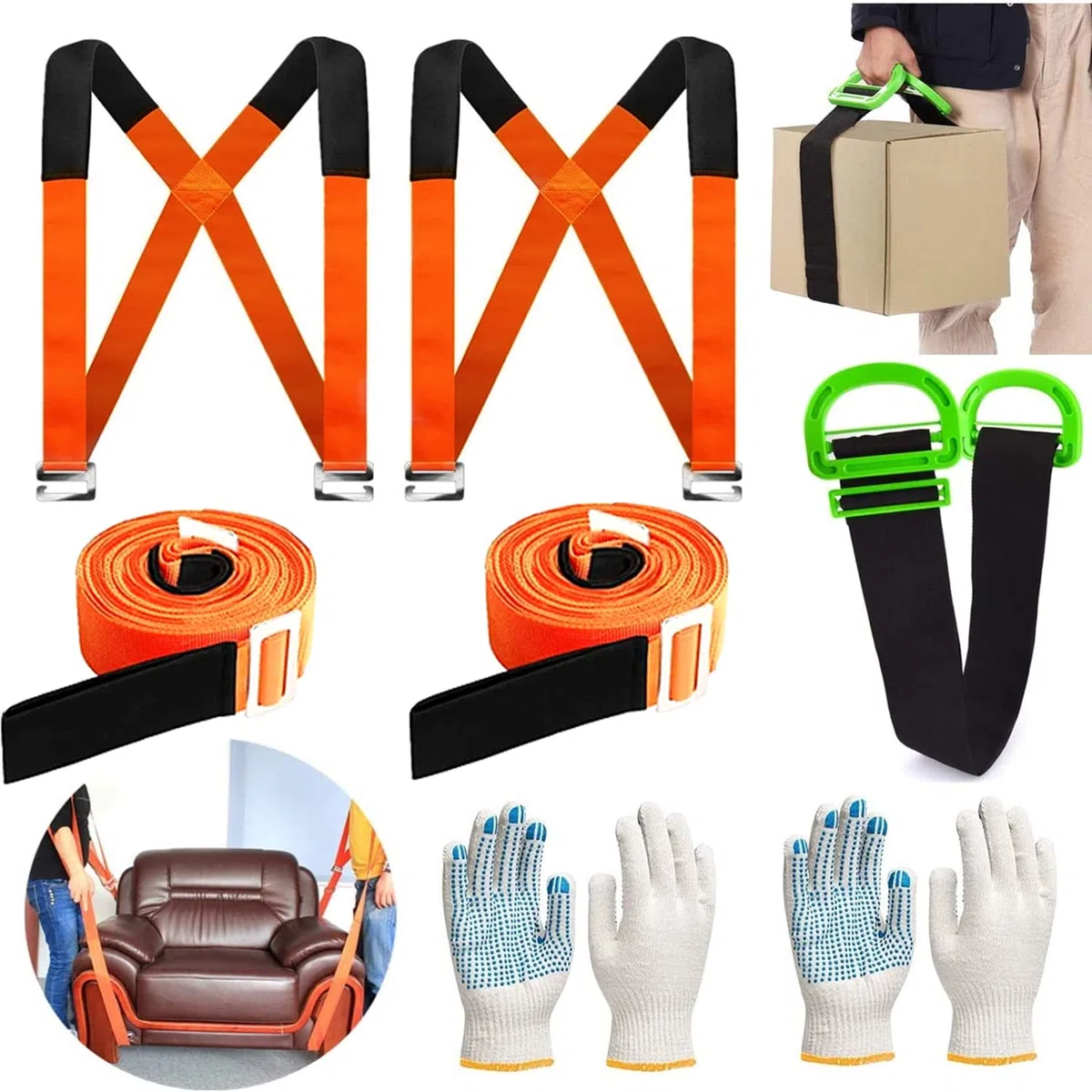 Sangles déménagement pour meubles, 2 sangles levage réglables et sangle de levage pour une personne pour déplacer des meubles, des appareils, des objets lourds et encombrants en toute sécurité