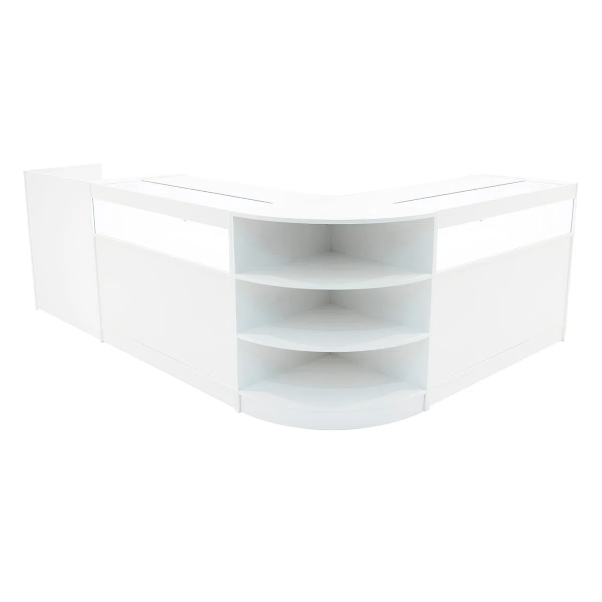 Comptoirs de Vente en MDF Blanc à LED Blancs Ensemble Sagittarius LM60 TB60 B1200 3 Unités de Rangement Étagères Internes Portes Coulissantes Verouillables Réception Bureau Vêtements [Clés INCLUS]
