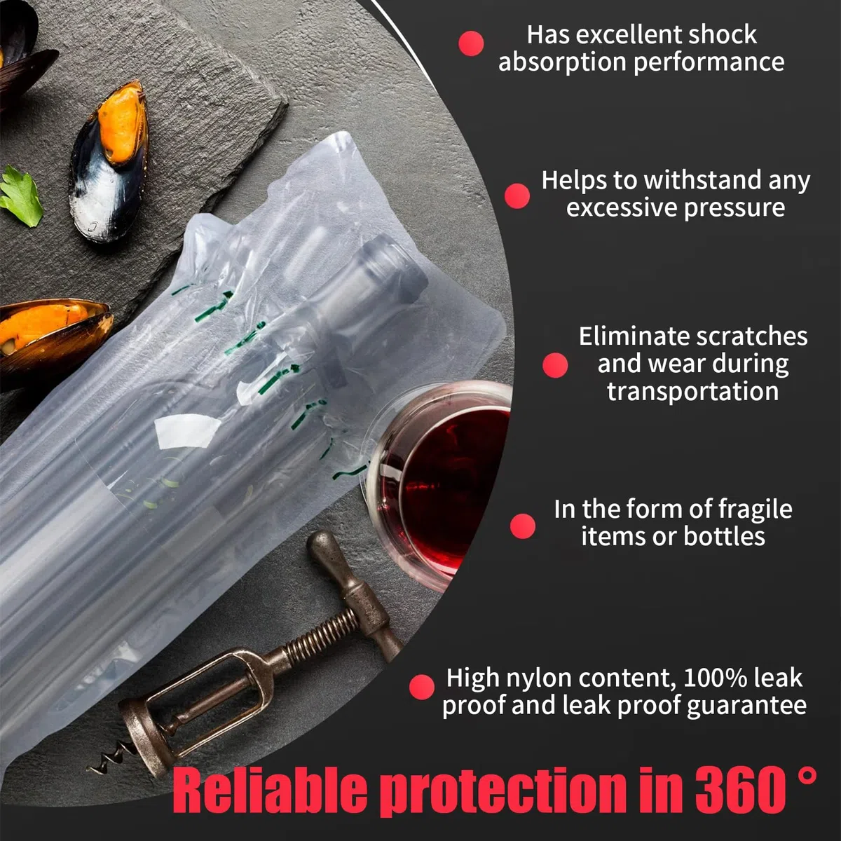 Lot de 10 protecteurs de bouteille de vin réutilisables avec pompe, coussin gonflable pour voyage, bagages, expédition et stockage en toute sécurité