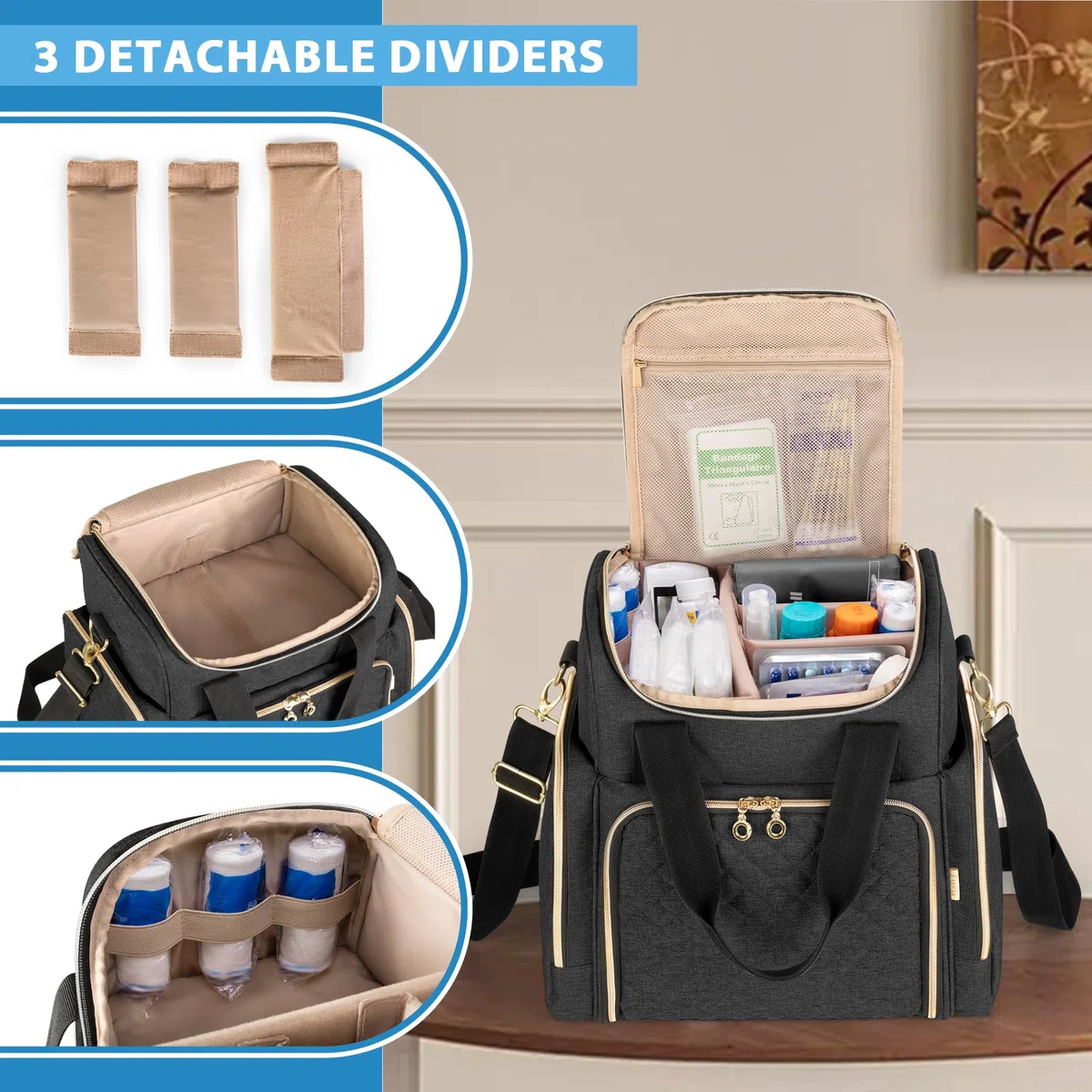 Luxja Grand Sac de Médecine avec 2 Étuis Amovibles, Sac de Rangement de Médicaments avec Plusieurs Sections de Rangement (Adaptées aux Voyages ou à la Maison), Noir