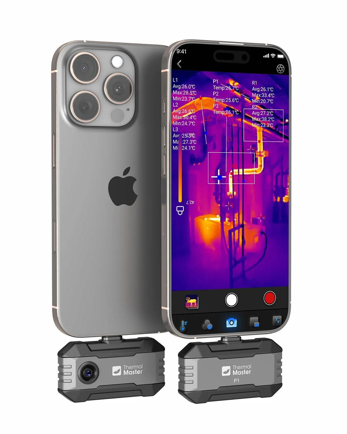Caméra thermique Thermal Master P1 pour iPhone 15/16 et Android Caméra infrarouge Thermocaméras avec résolution X³ IR 320x240, -20℃-600℃ Inspection de maison 15x Zoom