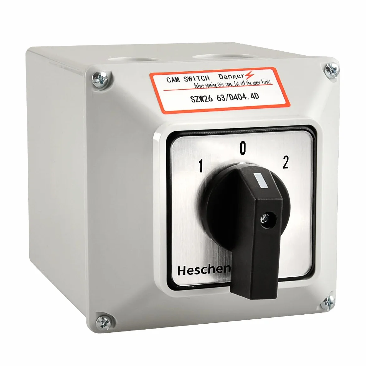 Heschen Commutateur rotatif universel SZW26-63/D404.4D 660V 63A ON-OFF-ON 3 positions 4 phases 4NO+4NC 16 bornes CE avec interrupteur principal boîtier extérieur LW28-63/4