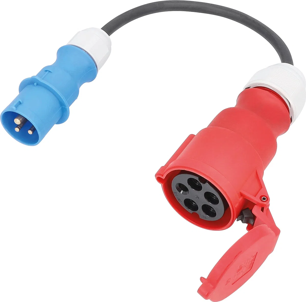 as - Schwabe Câble adaptateur - Fiche CEE 230 V/16 A/3 broches vers raccord CEE 400 V/16 A/5 broches - Câble en caoutchouc lourd H07RN-F 3G2,5 de 0,3 m - Protection IP44 contre les projections d'eau