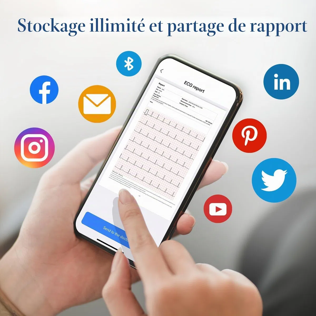 CheckMe ER2-S ECG pour la maison Appareil ECG portable avec ceinture thoracique précise (30 sec. à 15 min. d’enregistrement), visualisation en temps réel via l’application, espace de stockage illimité