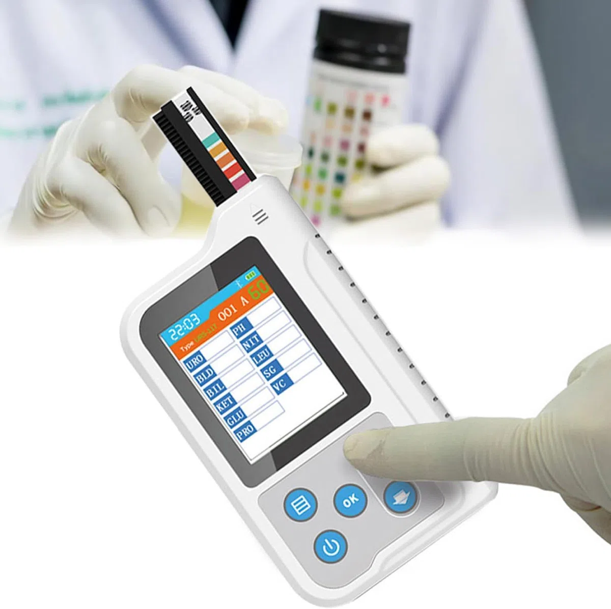 Analyseur d'urine numérique, kit portable pour analyses d'urine de routine, avec 100 bandelettes de test pH, stockage de 500 échantillons de données, 11 outils d'analyse, pour les tests à domicile