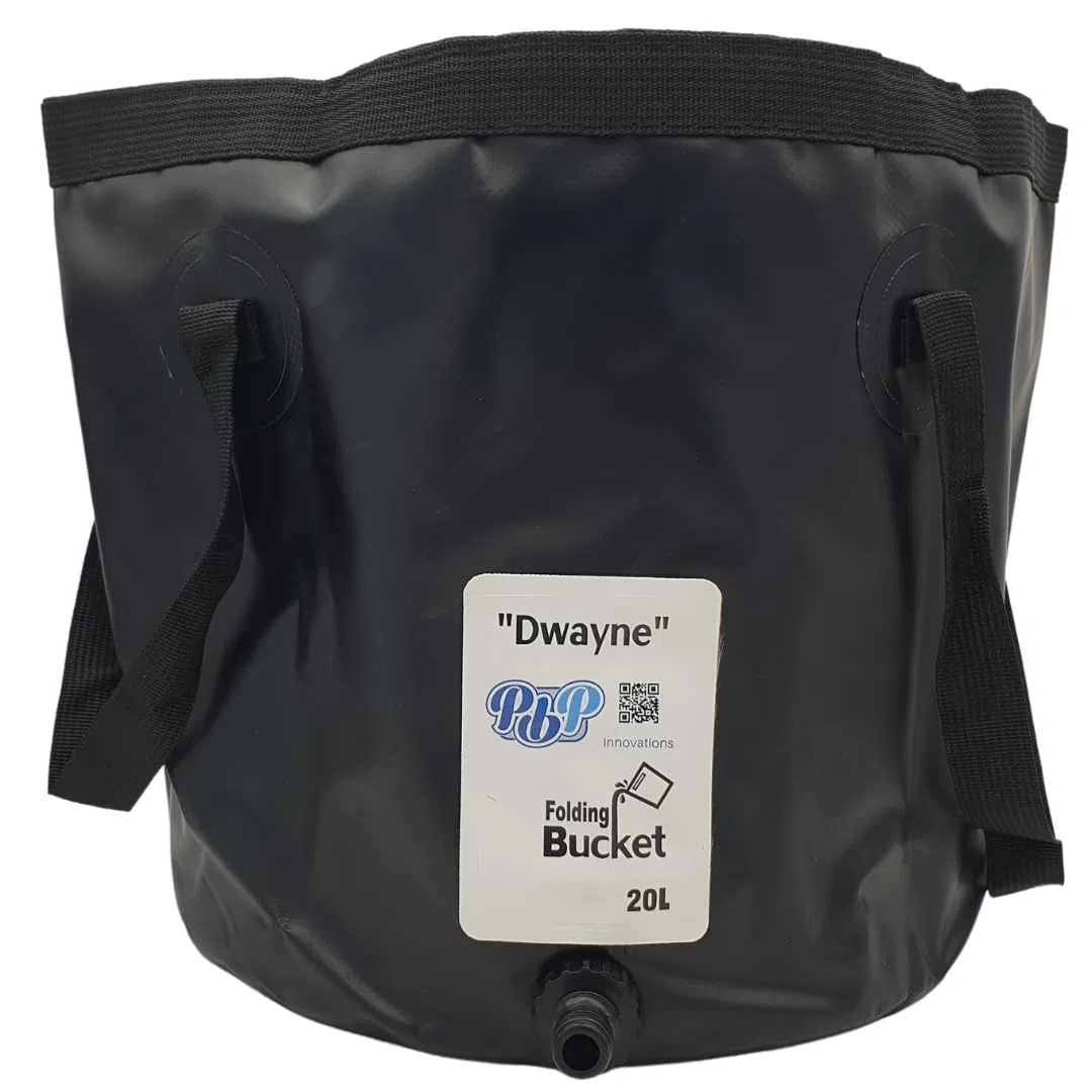 PBP DWAYNE Seau pliable pratique 20 l avec raccord de tuyau rapide (Noir)