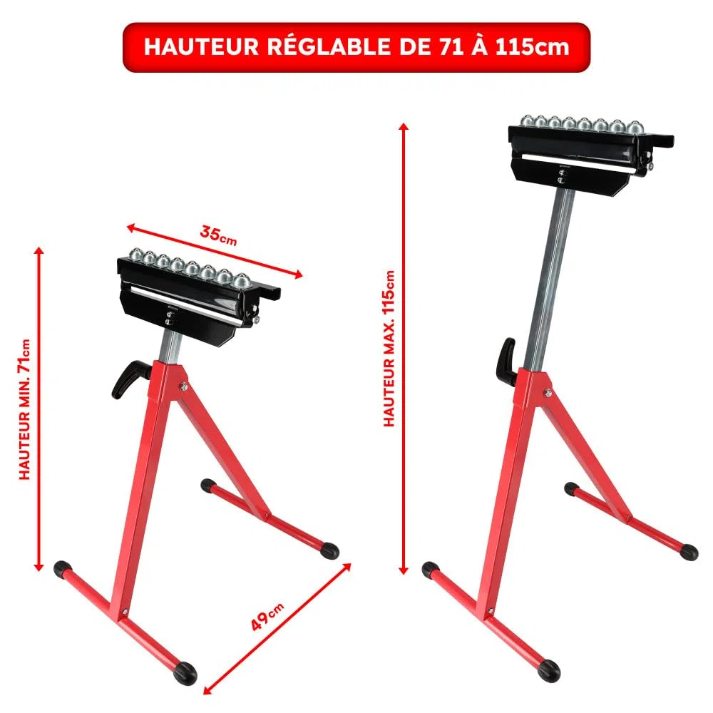 Servante à rouleau Multifonction 3en1 - Fixe, Rouleau et à Billes - Pour établis - Réglable en hauteur - Pliable - Charge 60kg