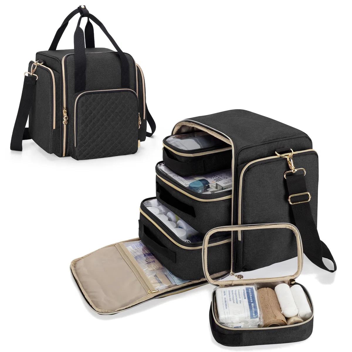 LUXJA Sac de rangement pour médicaments avec 4 étuis intérieurs amovibles