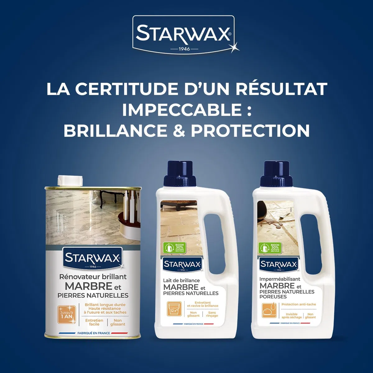 STARWAX Imperméabilisant marbre et pierres naturelles poreuses 1L | Protège contre les taches, protection invisible, efficace contre eau huile vinaigre et graisses, rendement 10 à 20m²