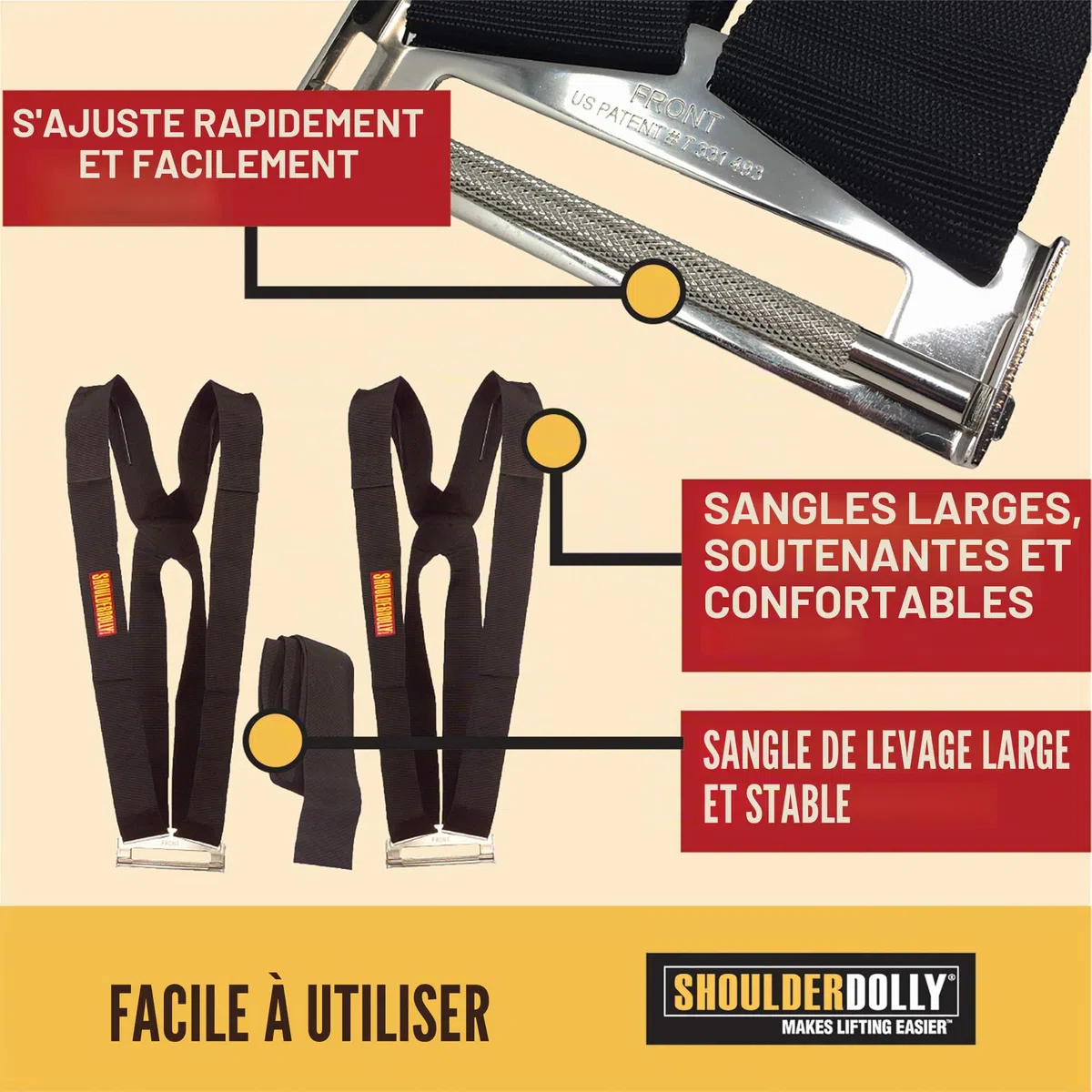 ShoulderDolly - Sangles de déménagement - Sangle de levage pour 2 déménageurs - Déplacer et soulever des meubles, des appareils électroménagers, des objets lourds plus facilement - LD2001
