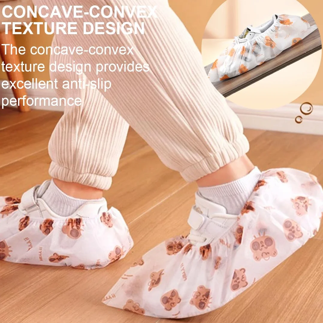 NHQZ Lot de 100 Surchaussures Jetables avec motifs cartoon, Couvre Chaussure Impermeable, Chaussures jetables en Tissu non tissé pour Le Nettoyage de moquette, Protection de Sol
