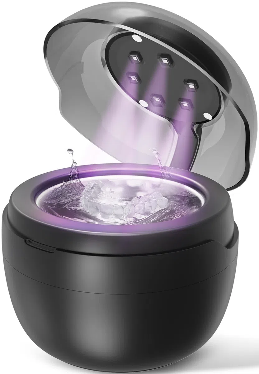 Nettoyeur Ultrasons, 50kHz Dental Pod, 250ML Ultrasonic Cleaner, Nettoyant Ultrason avec 6 UV Lampe pour Prothèses Dentaires, Gouttière Dentaire, Retainer, Bijoux